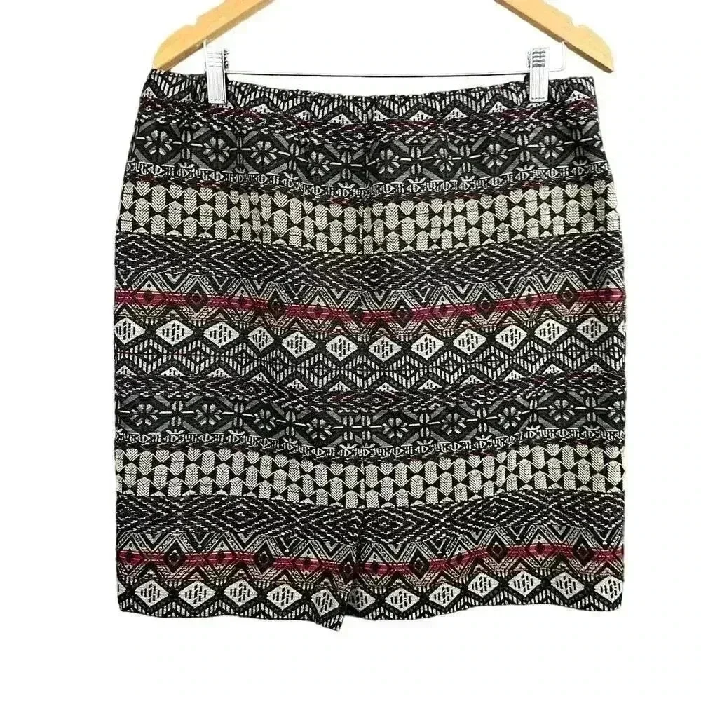 J Jill Lined Skirt MEDIUM Women's Tribal Aztec Pencil‎ Fitted Short Straight